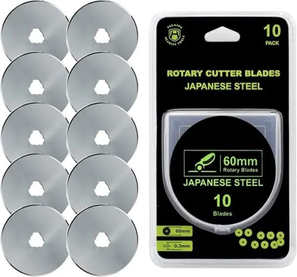 61PufFA HEADLEY TOOLS 60mm Rotary Cutter Blades 10 Pack Fits Olfa, Fiskars, Replacement Rotary Blade for Arts Crafts Quilting Scrapbooking Sewing, Sharp and Durable